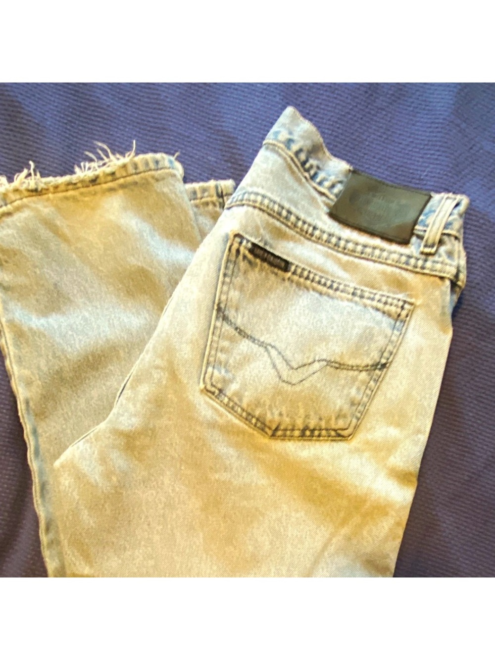 Vintage Harley-Davidson blue washed relaxed jeans with frayed hem 34x32 classic